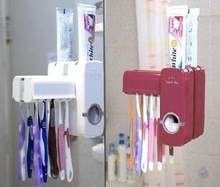 Dispenser para pasta de dentes mais porta-escovas